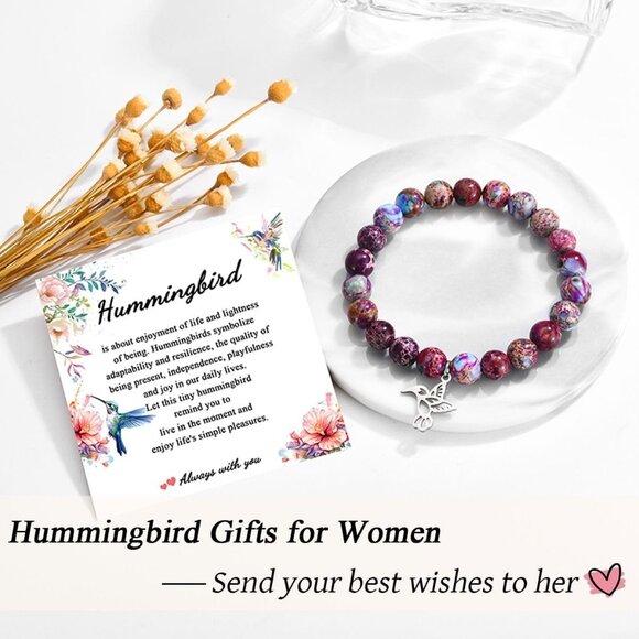 Hummingbird Stone Bracelet Adjustable Resilient Inspirational Gift for Women - Picture 3 of 6